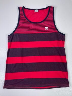 DC Shoes Striped Skater Tank Top Red Black Men's Size Large